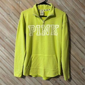 Victoria's Secret PINK Neon Lime Green 3/4 Zipper Sweater Top Collar